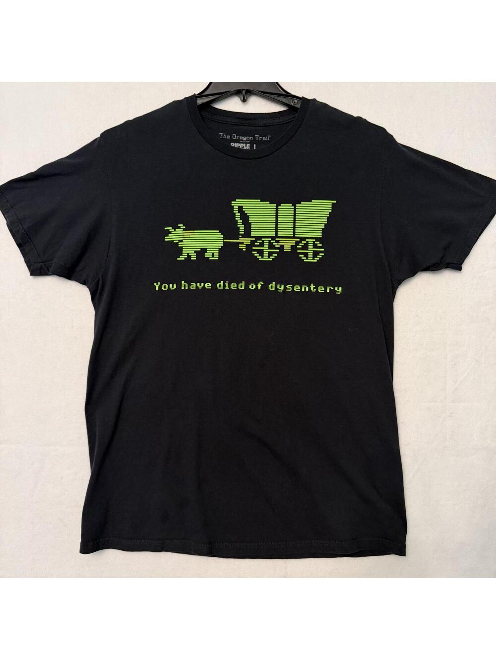 The Oregon Trail Men's T Shirt LARGE Black "You Have Died of Dysentery" Ripple